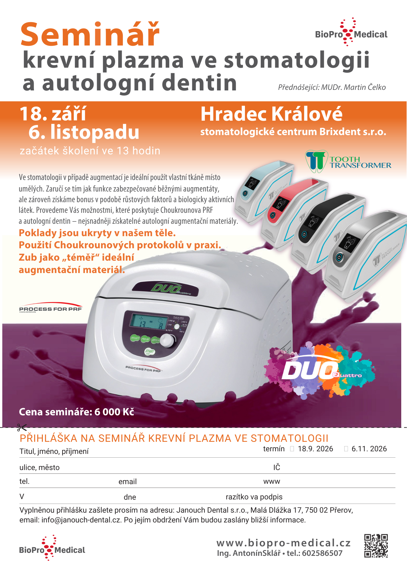 Krevní plazma ve stomatologii podzim  2026